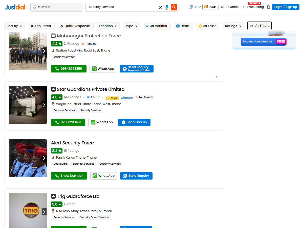 Vendor platform for security service mumbai